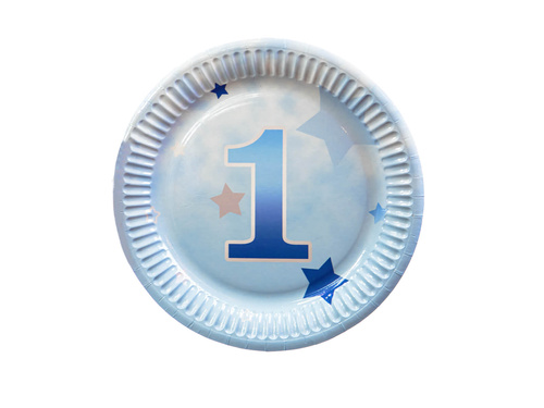 Születésnapi tányér egy éves évfordulóra Csillagok kék - 18 cm - 6 db.