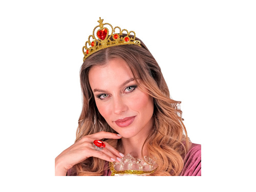 Arany tiara piros ékszerekkel