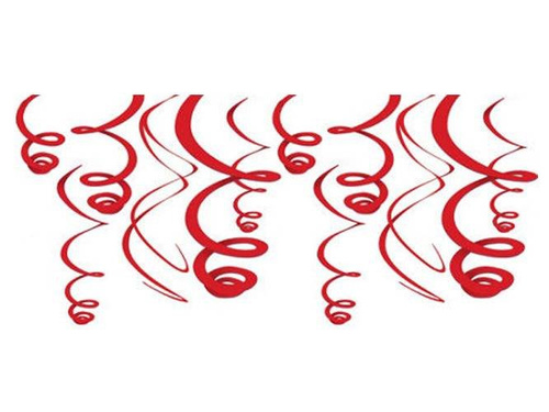 Örvényes piros függődísz - 56 cm - 12 db.