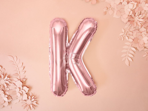Fólia lufi 'K' betű rózsaszín és arany - 35 cm